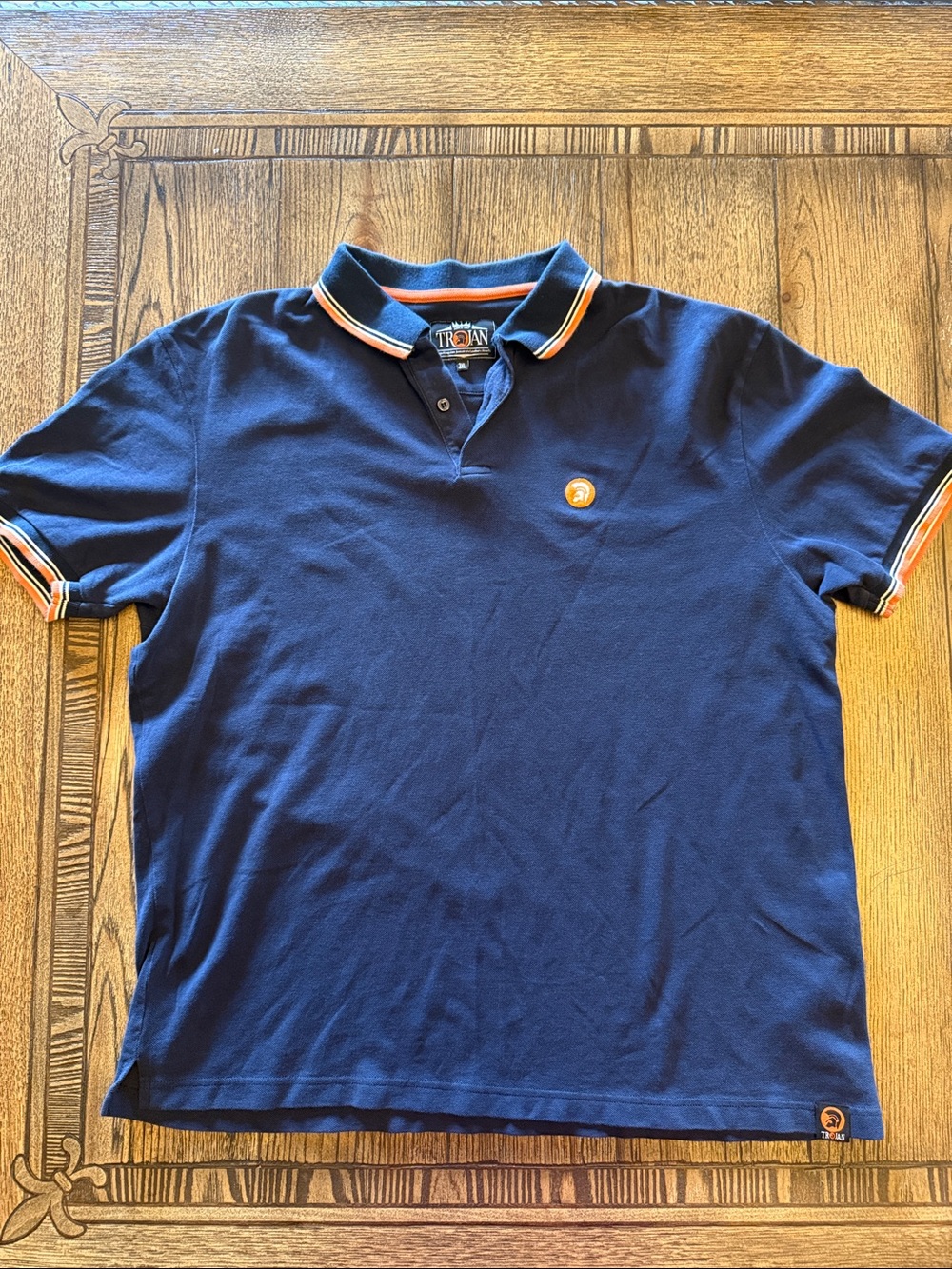 Trojan Men's Navy Polo with Orange-Trim Collar and Sleeve